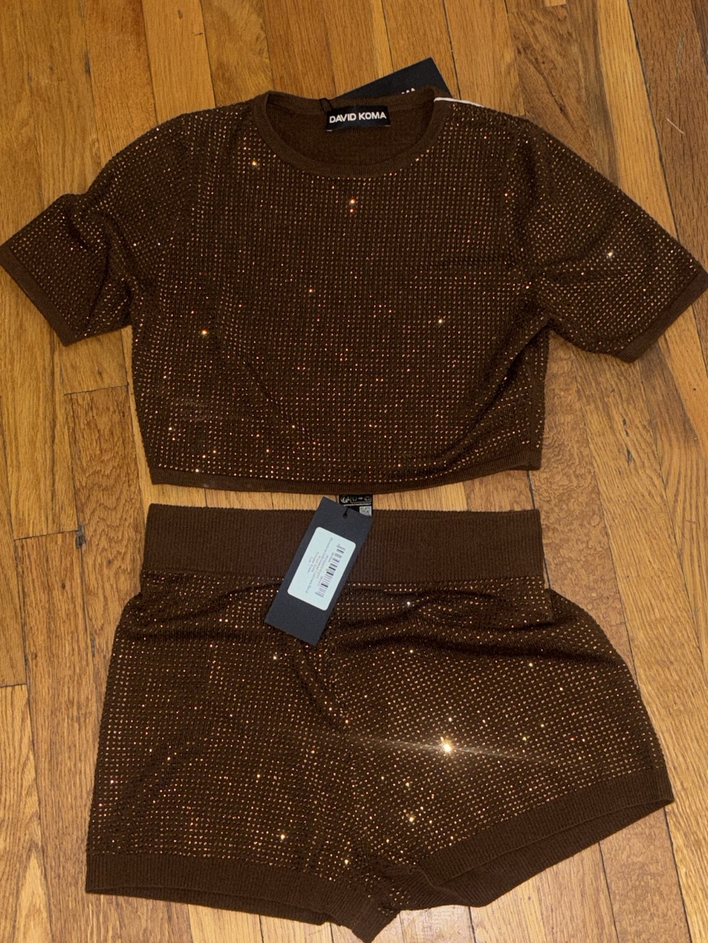 David Koma Brown High-Waist Knit Short Set - Picture 2 of 6